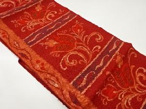 手織り紬横段に花唐草模様織出し名古屋帯